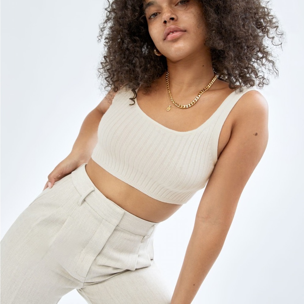 Women's Cream Ribbed Crop Top - Manila Tank